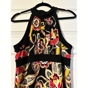 INC International Concepts Dress Women’s L Floral Sleeveless Black Yellow Coral